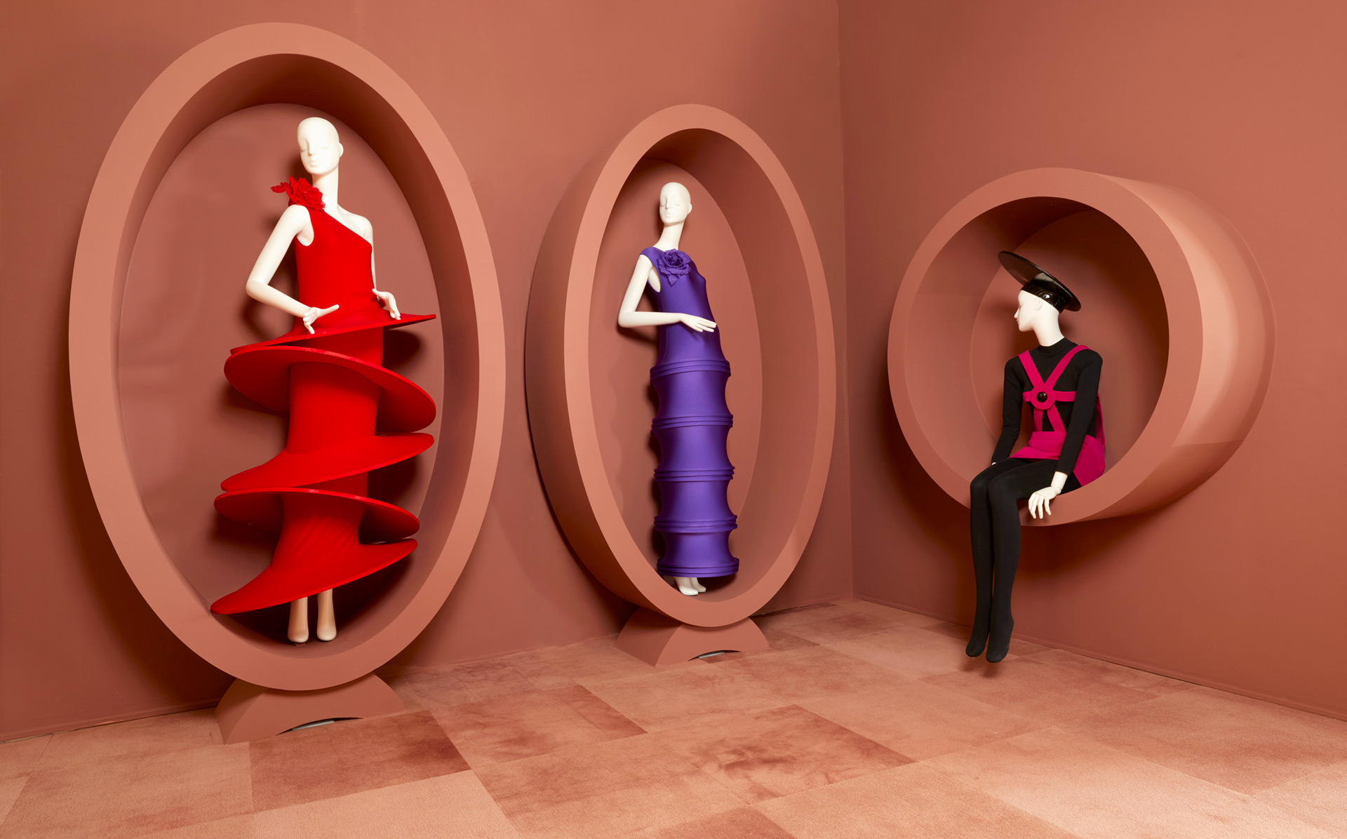 Pierre Cardin Lacoste summer 2021 exhibition - variety of dresses on display